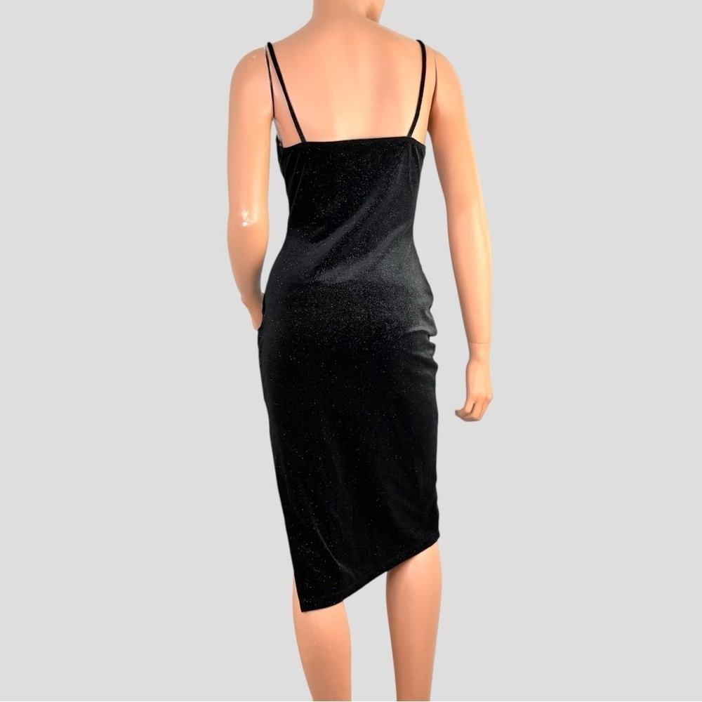 90s Black Corset Goth Prom Dress Vamp Velvet Glitter WhimsiGoth Bodycon M - Picture 7 of 11